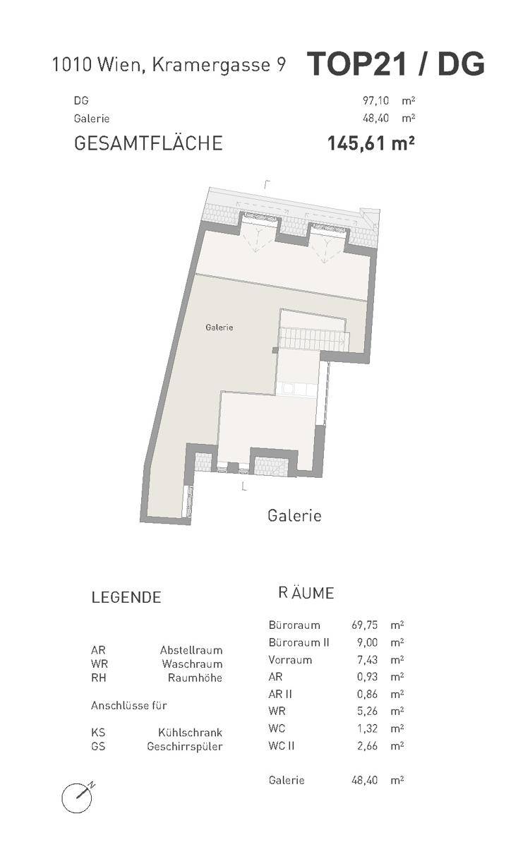 Grundriss des Dachgeschosses mit Galeriebereich und detaillierter Raumübersicht.