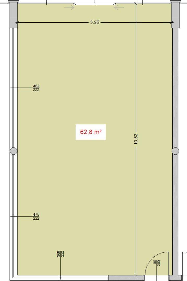 Detaillierter Grundriss eines einzelnen Raumes mit Flächenangabe von 62,8 m².