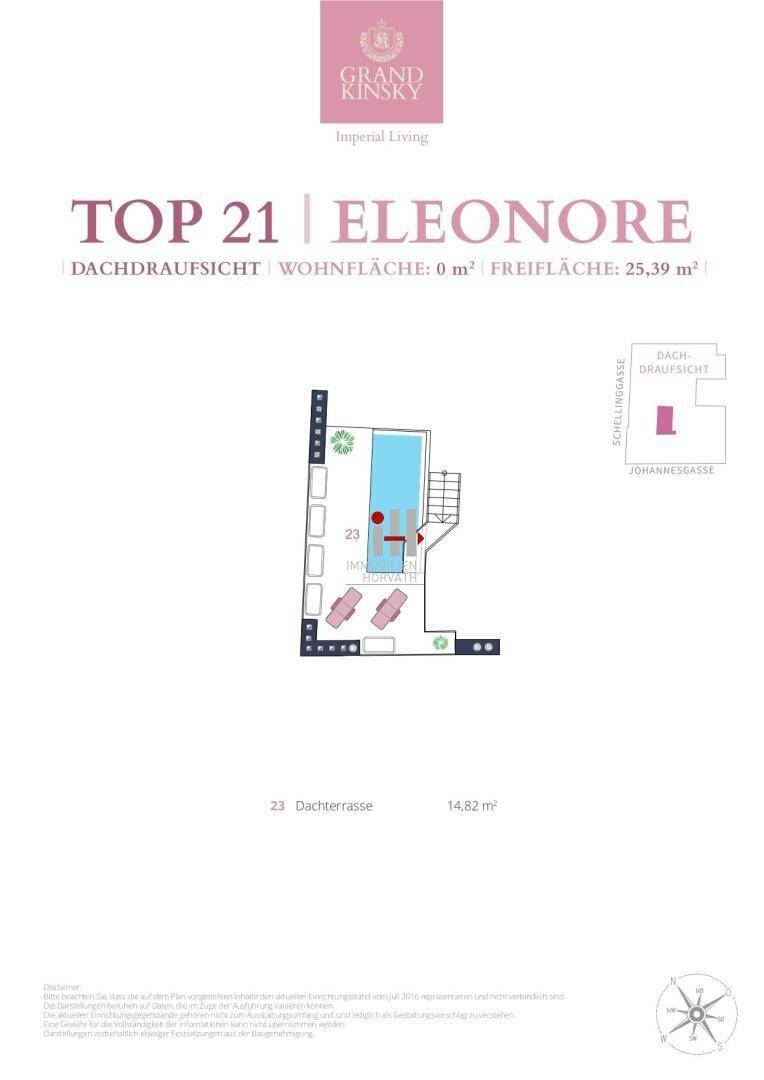 Grundriss der Dachterrasse von Top 21 Eleonore mit Pool und Liegeflächen, ideal für Entspannung.