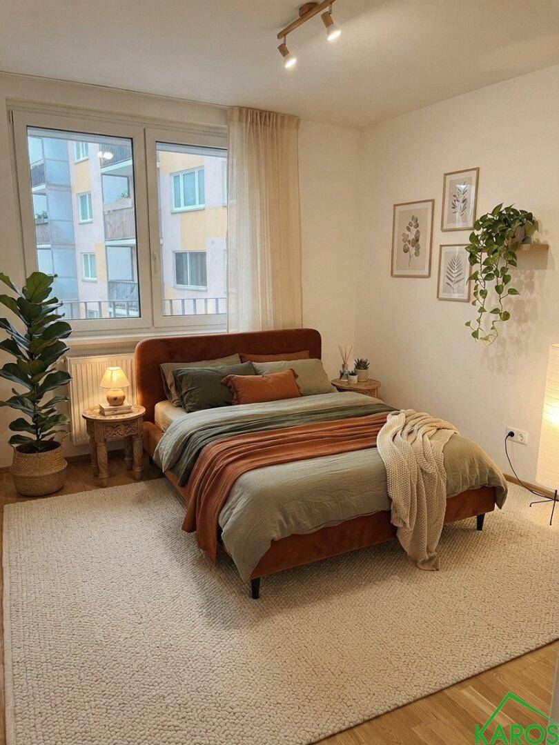Schlafzimmer mit Beispieleinrichtung