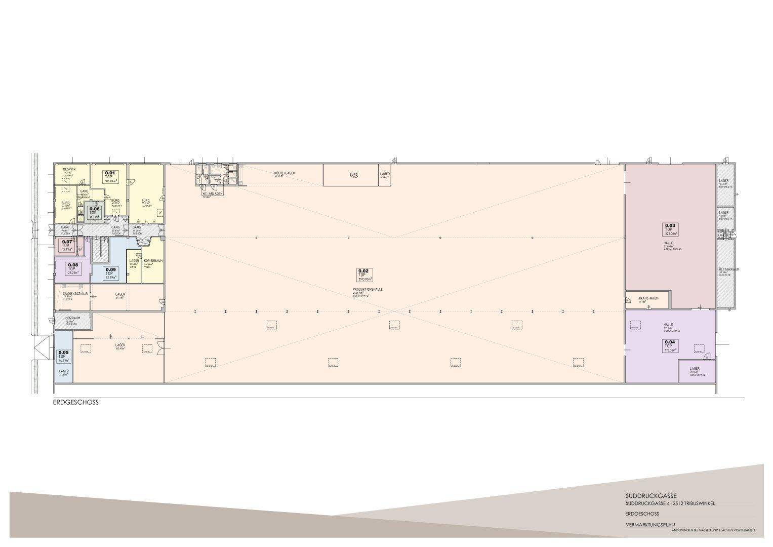 Detaillierter Grundriss des Erdgeschosses mit verschiedenen Räumen und Flächenangaben.