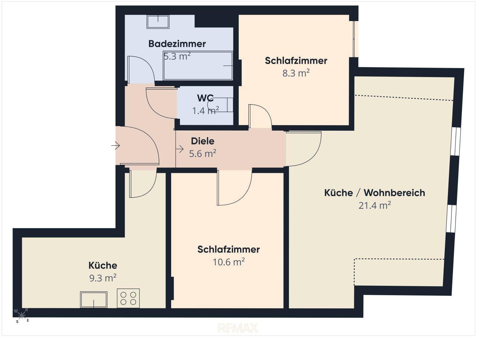 Detaillierter Grundriss der Wohnung mit Raumaufteilung und Flächenangaben.