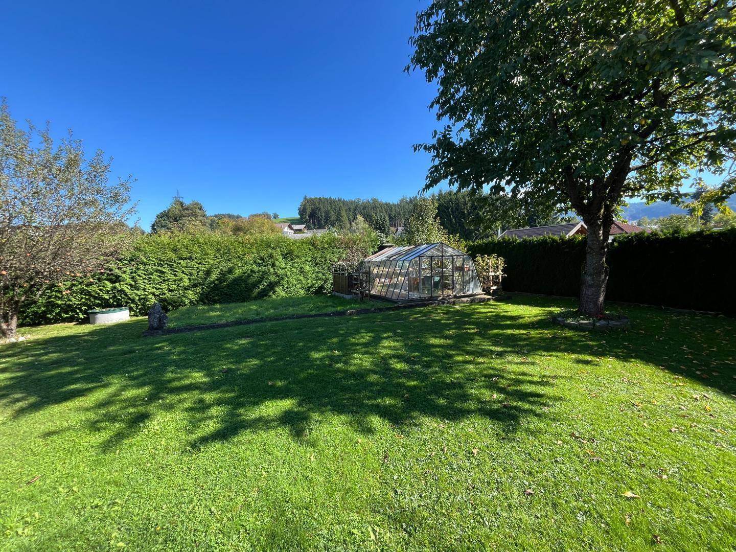 Garten mit Gewächshaus