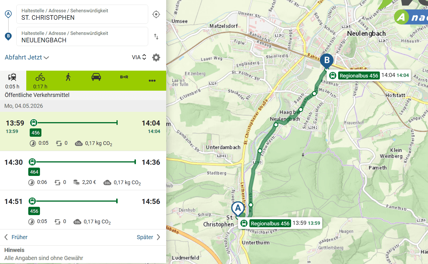 Busverbindung nach Neulengbach