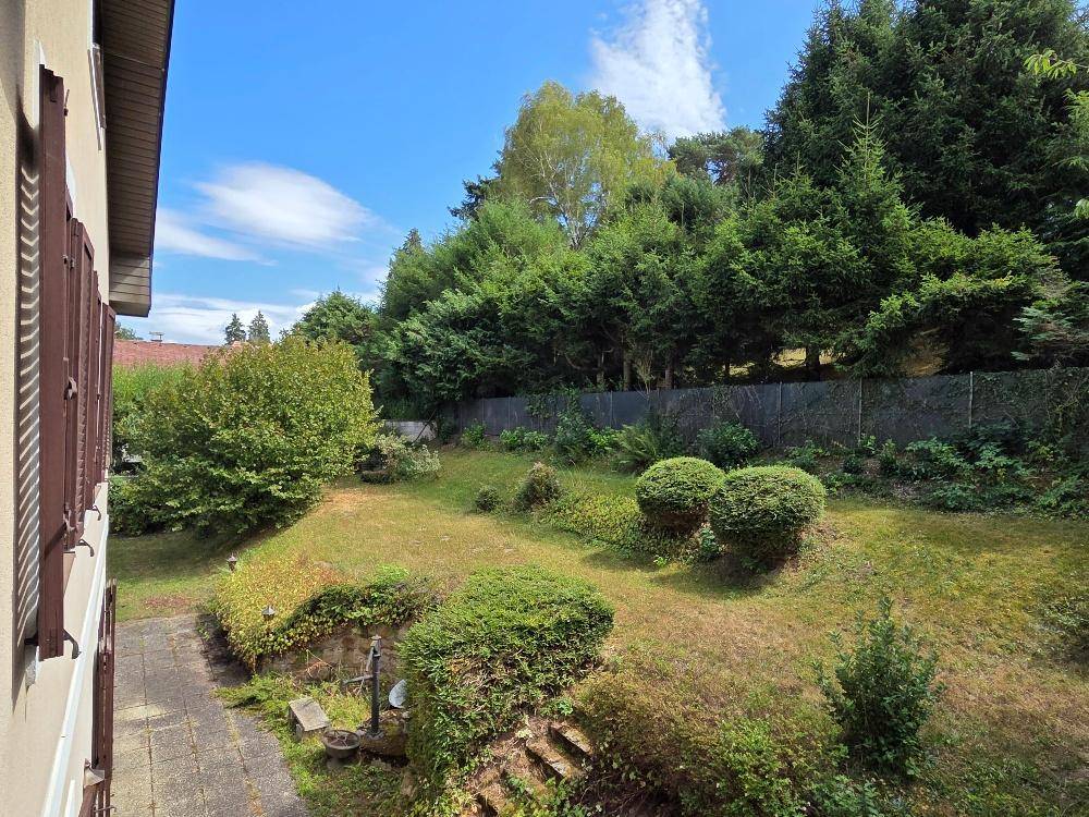Großer, gepflegter Gartenbereich mit Rasenflächen und altem Baumbestand.