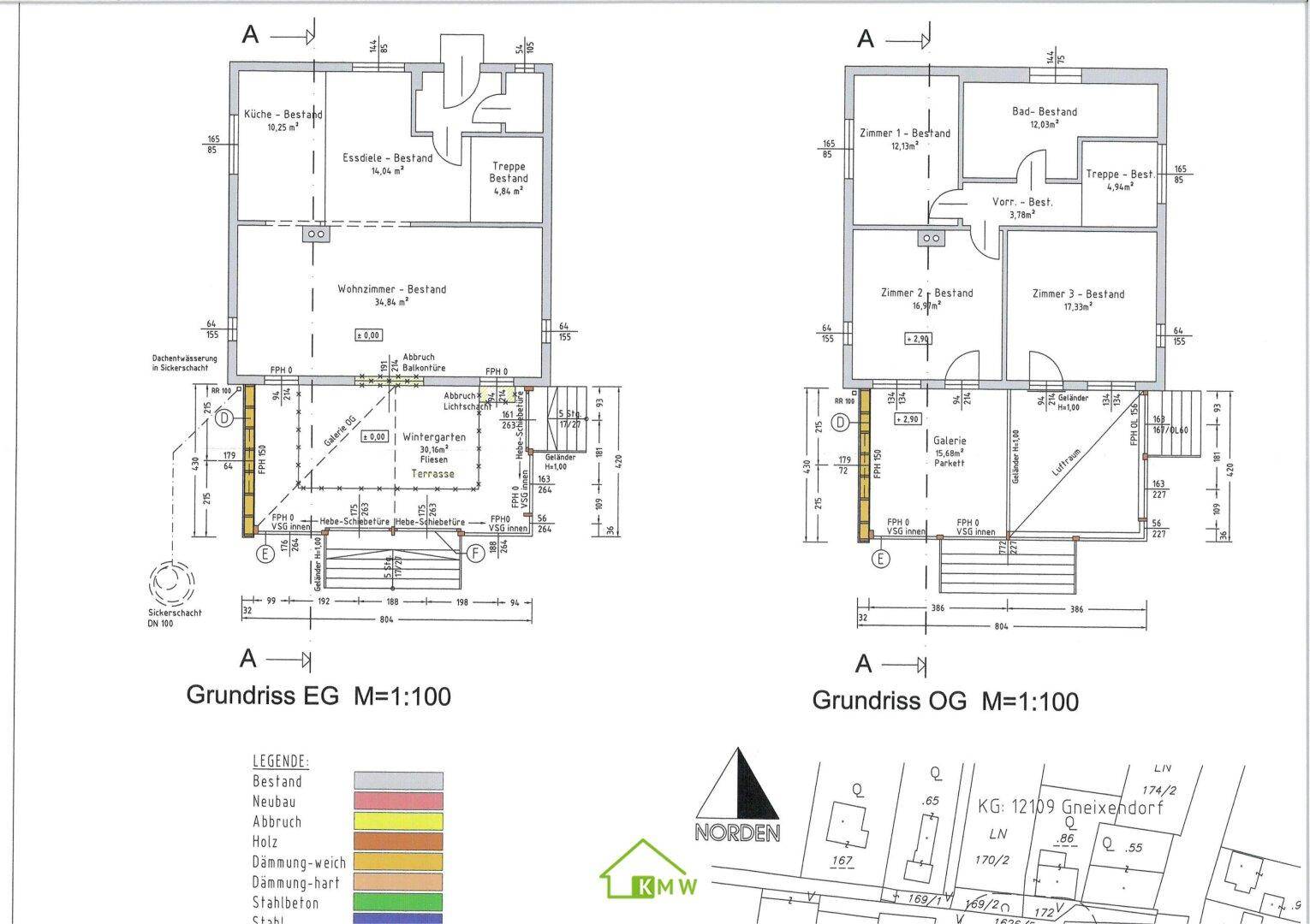 Grundrisse für Erdgeschoss und Obergeschoss mit Wintergarten und Galerie.