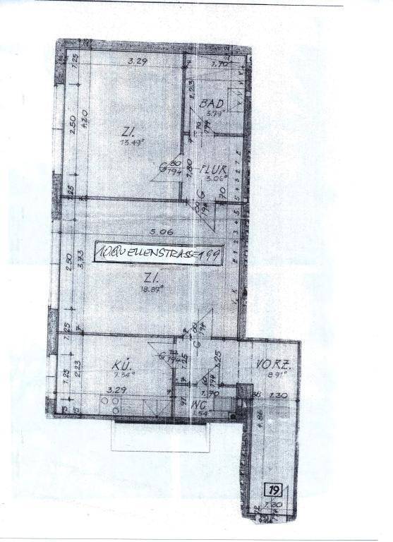 Grundriss der Wohnung mit klarer Zimmeraufteilung und separatem WC-Bereich.