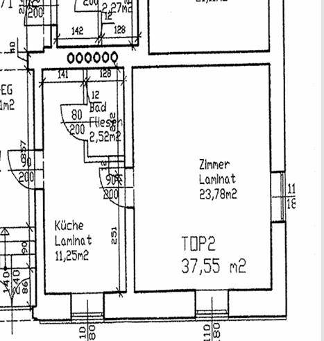 Grundrissplan mit Zimmer, Küche und Bad, zeigt die Raumaufteilung der Wohnung.