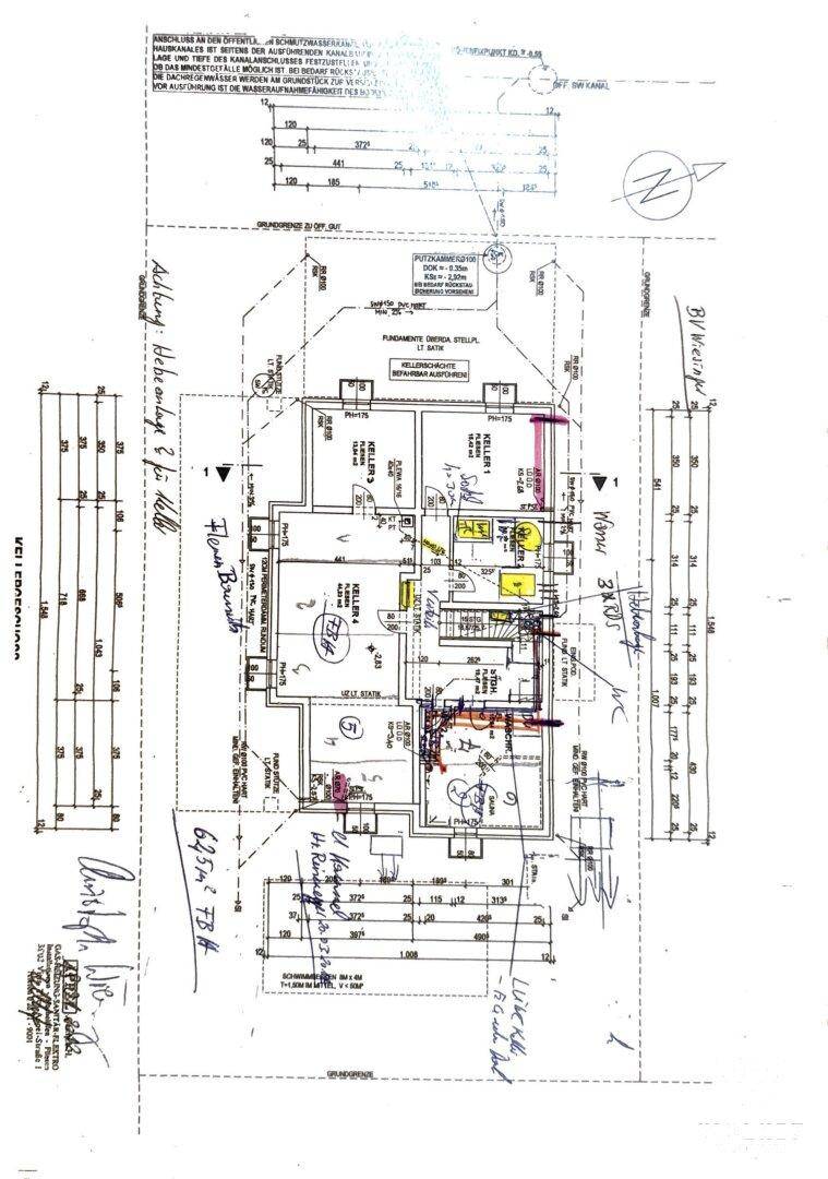 Grundriss des Kellergeschosses mit Technikraum und weiteren Räumen.