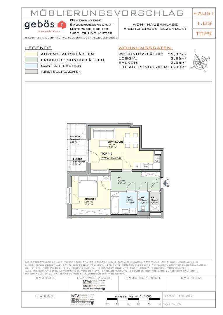 Grundriss einer Wohnung mit Balkon, Loggia und offenem Wohnbereich, ideal für Familien.