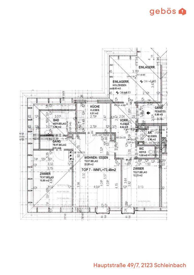 Grundriss einer Wohnung mit Wohn-/Essbereich, Küche und separatem WC.