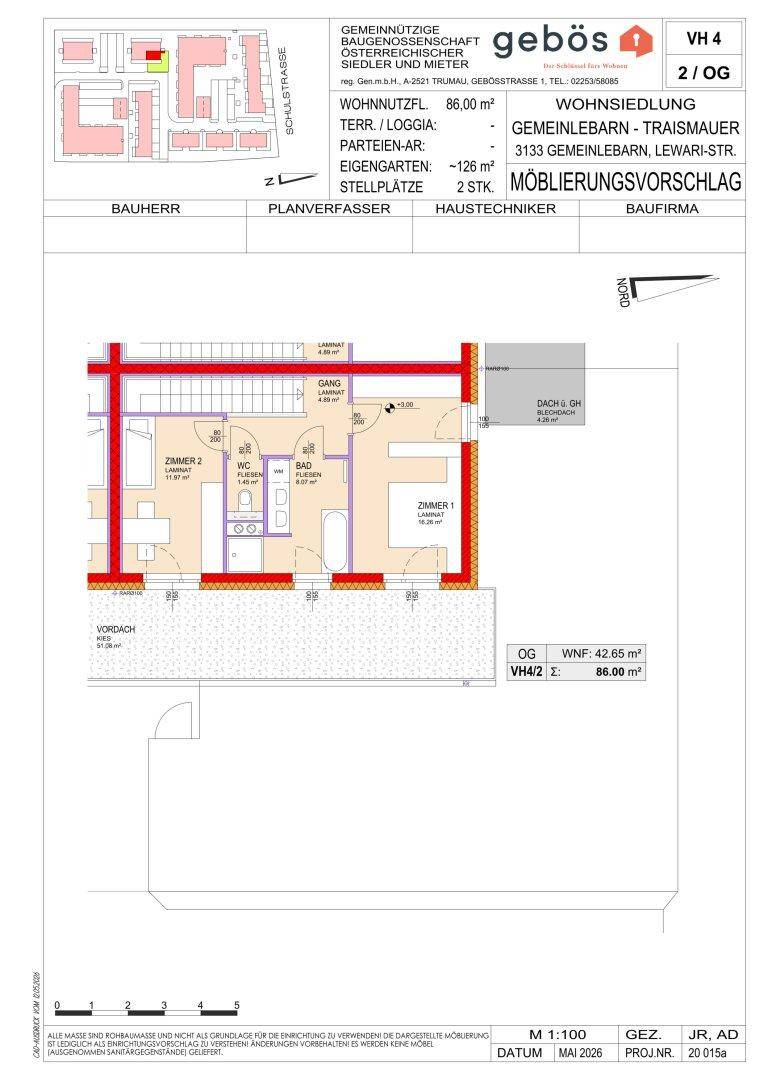 Dokument mit dem Grundriss des Obergeschosses und detaillierten Informationen zur Wohneinheit.