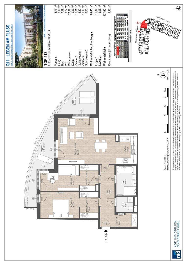 Detaillierter Grundriss einer Wohnung mit mehreren Zimmern und zwei Loggien.