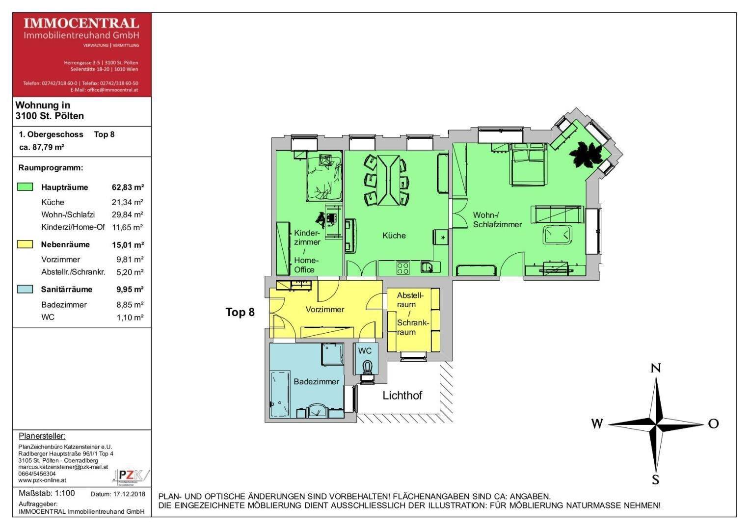 Detaillierter Grundriss der Wohnung Top 8 mit Raumaufteilung und Flächenangaben.