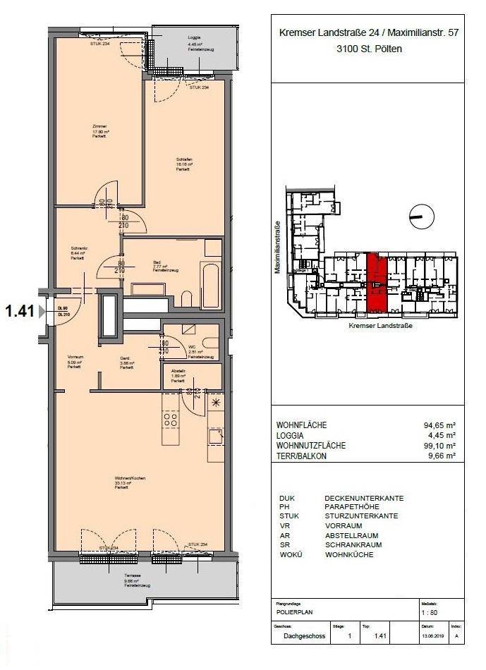 Grundriss der Wohnung mit Wohnbereich, Schlafzimmern und Balkon.