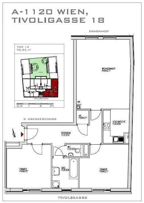 Detaillierter Grundriss der Wohnung mit Raumaufteilung und Flächenangaben.