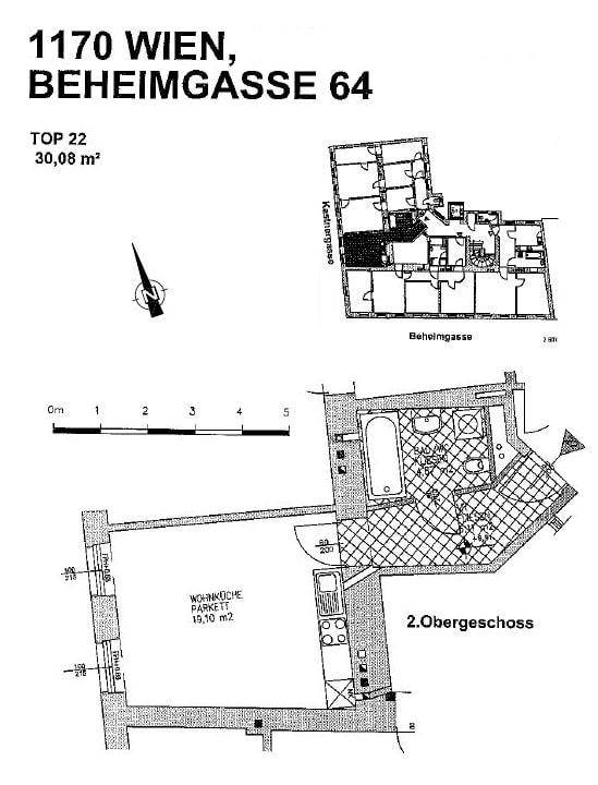 Grundriss der Wohnung Top 22 in Wien mit 30,08 m² Wohnfläche.