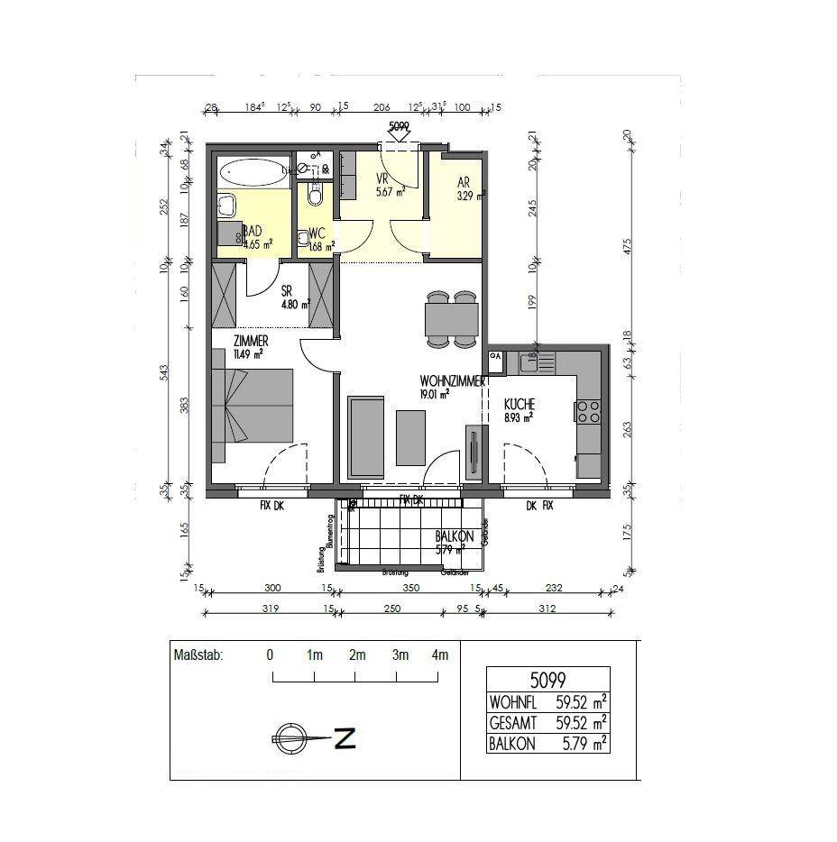 Detaillierter Grundriss der Wohnung mit Raumaufteilung und Flächenangaben in Quadratmetern.