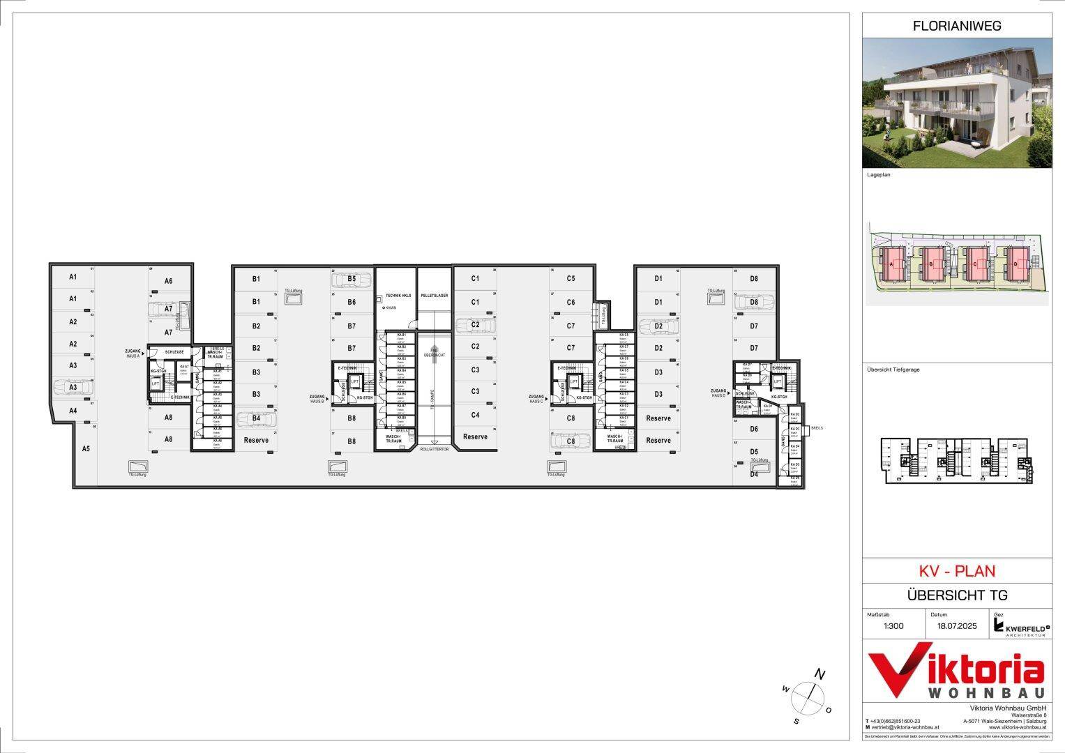 Grundrissplan des Untergeschosses mit Tiefgaragenstellplätzen und zugehörigen Abstellräumen.