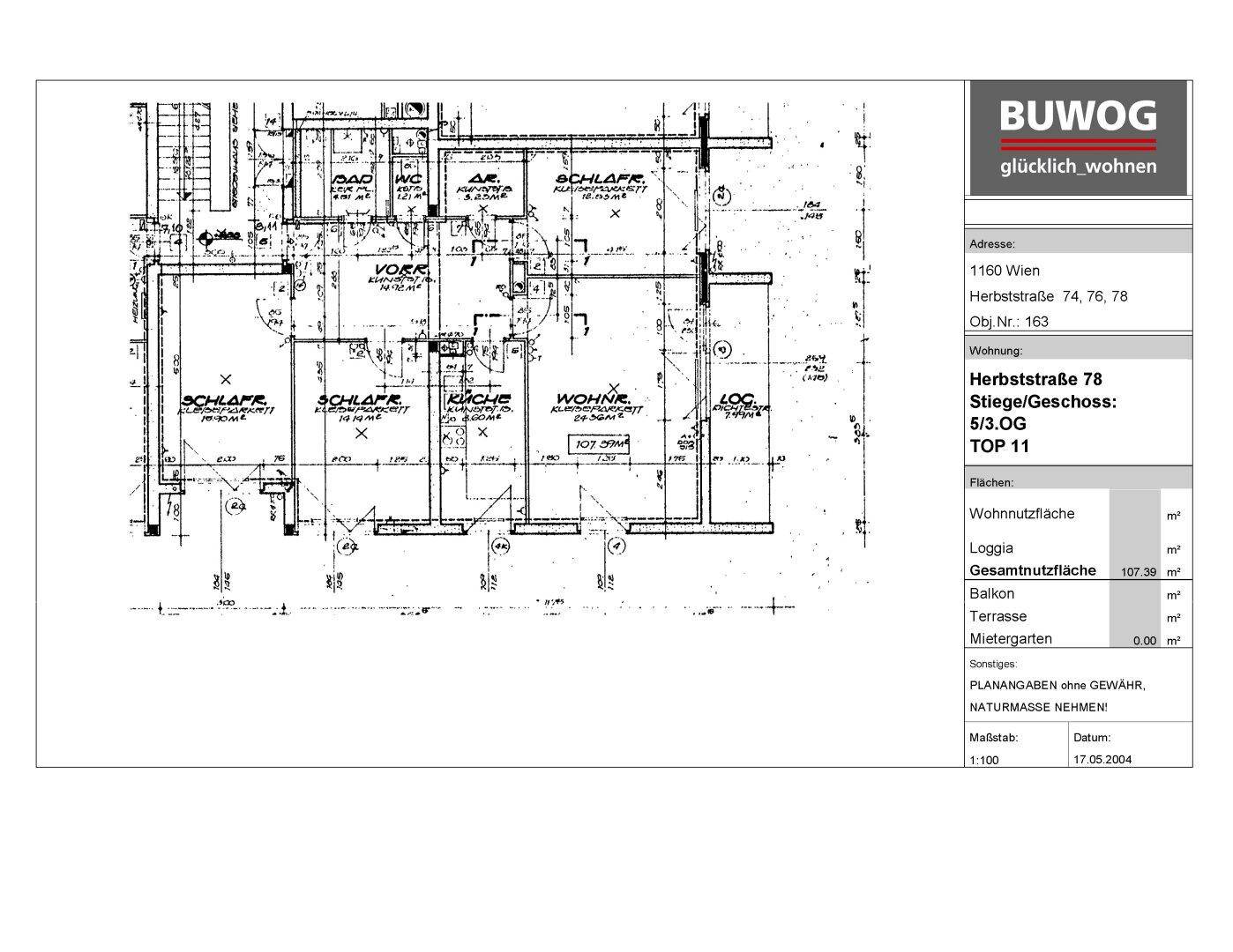 Übersichtlicher Grundriss einer Wohnung mit Flächenangaben und Loggia.