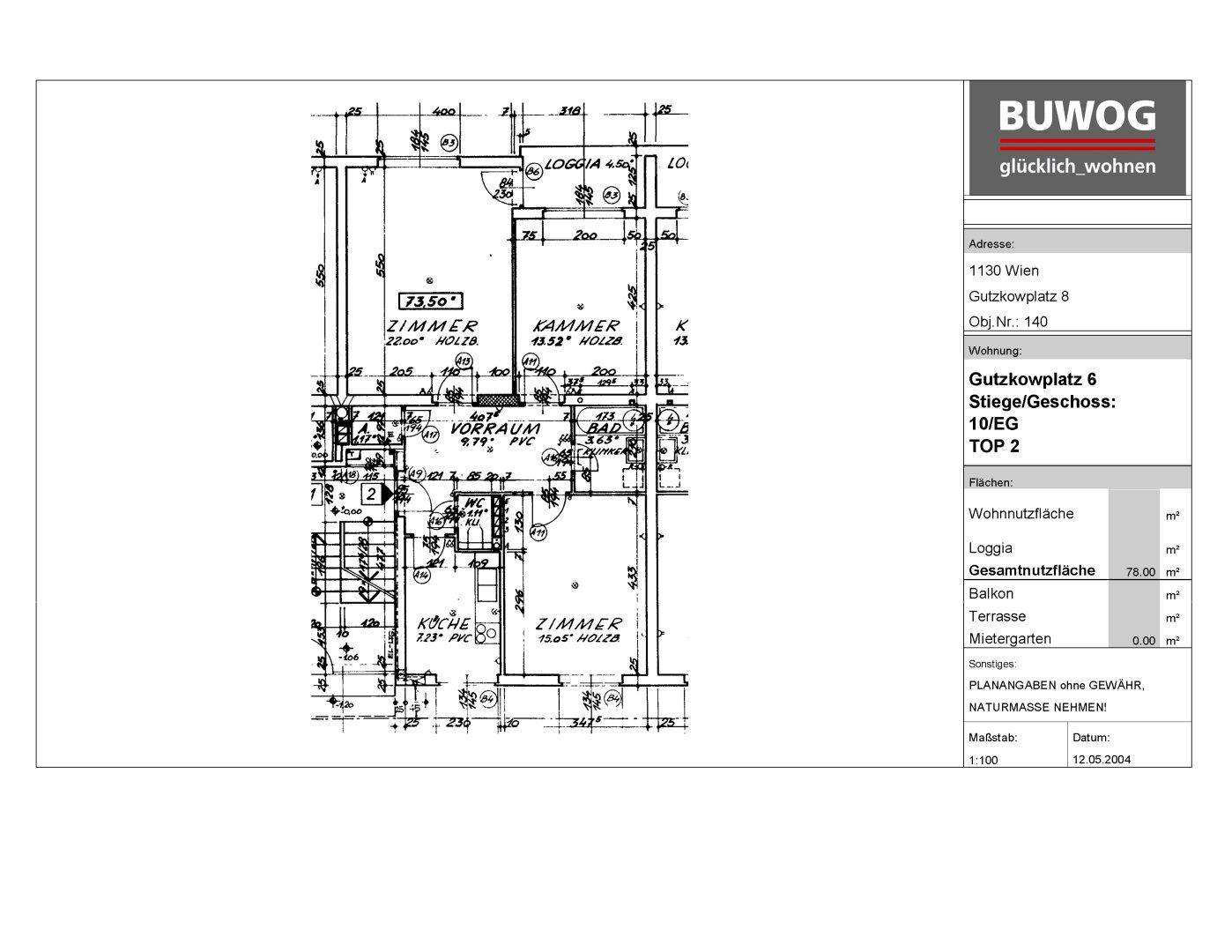 Übersichtlicher Grundrissplan einer Wohnung mit Flächenangaben und Loggia.