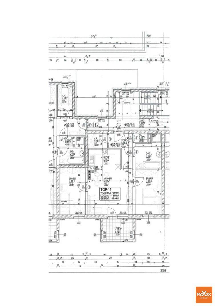 Detaillierter Grundriss der Wohnung mit Raumaufteilung und Maßen.