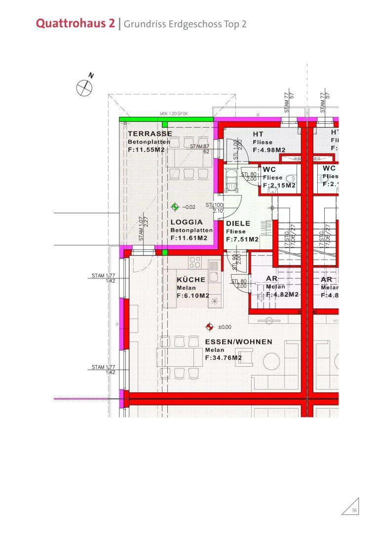 Grundriss des Erdgeschosses mit Terrasse, Loggia, offener Küche und Wohn-Essbereich.
