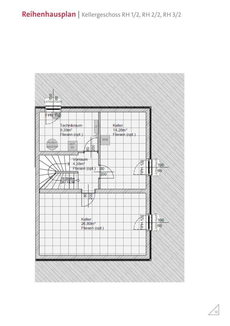 Grundriss des Kellergeschosses mit Technikraum, Kellerräumen und Vorratsraum.