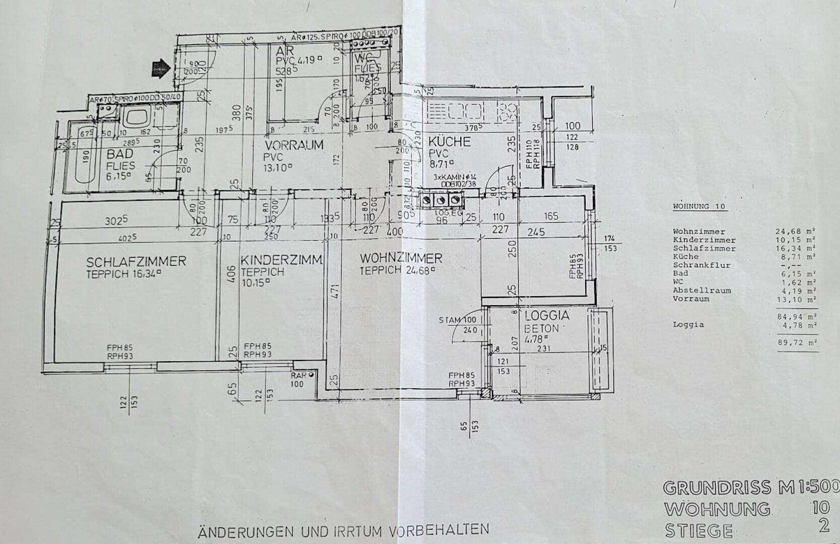 Übersichtlicher Grundriss einer Wohnung mit Zimmern, Loggia und Gesamtflächenangaben.