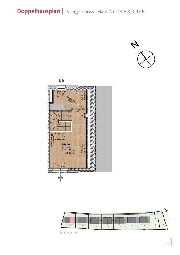 Grundriss des Dachgeschosses mit einem Atelier und Dachschrägen.