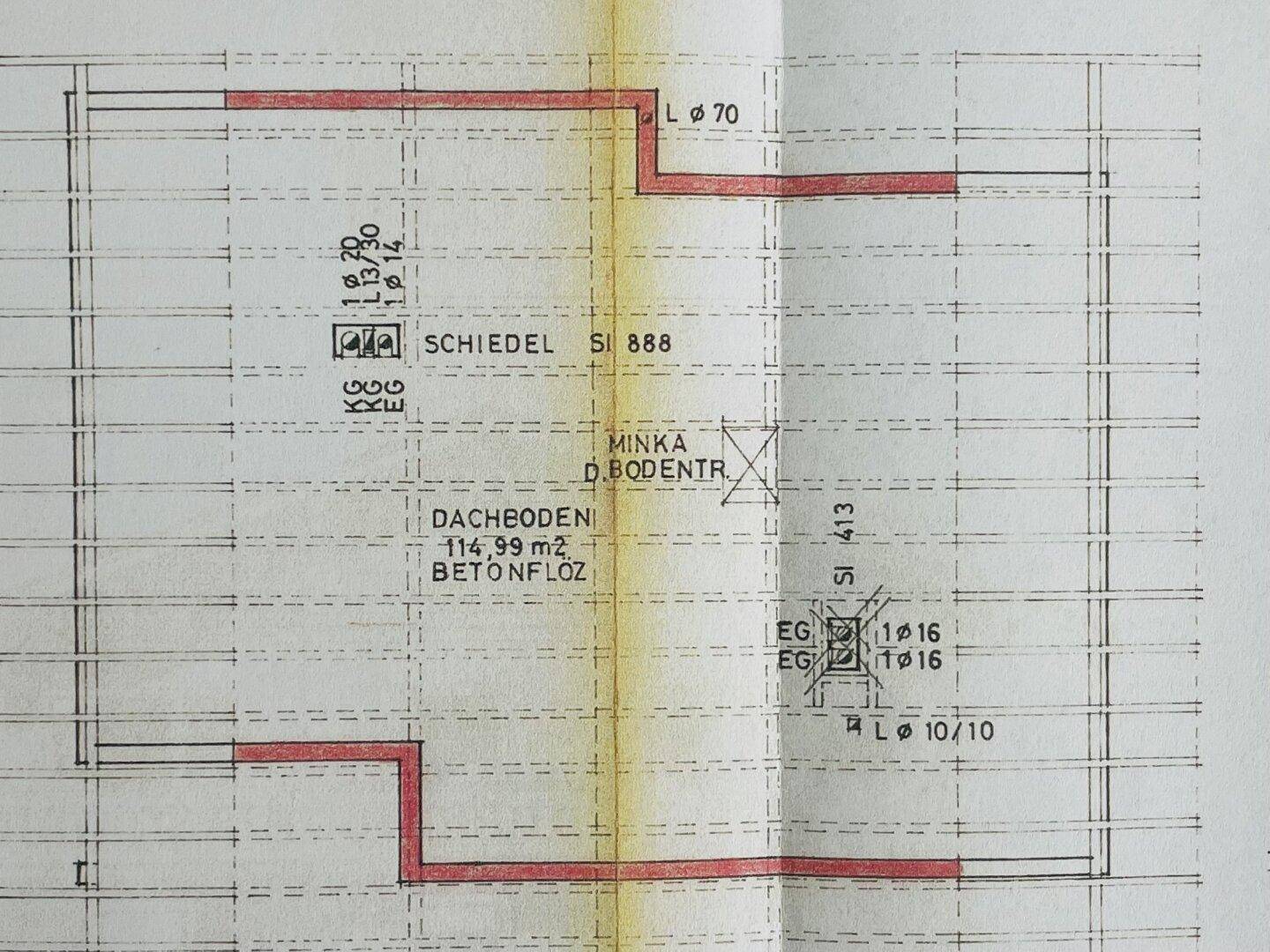 Grundriss des Dachbodens mit 114,99 m² Nutzfläche.