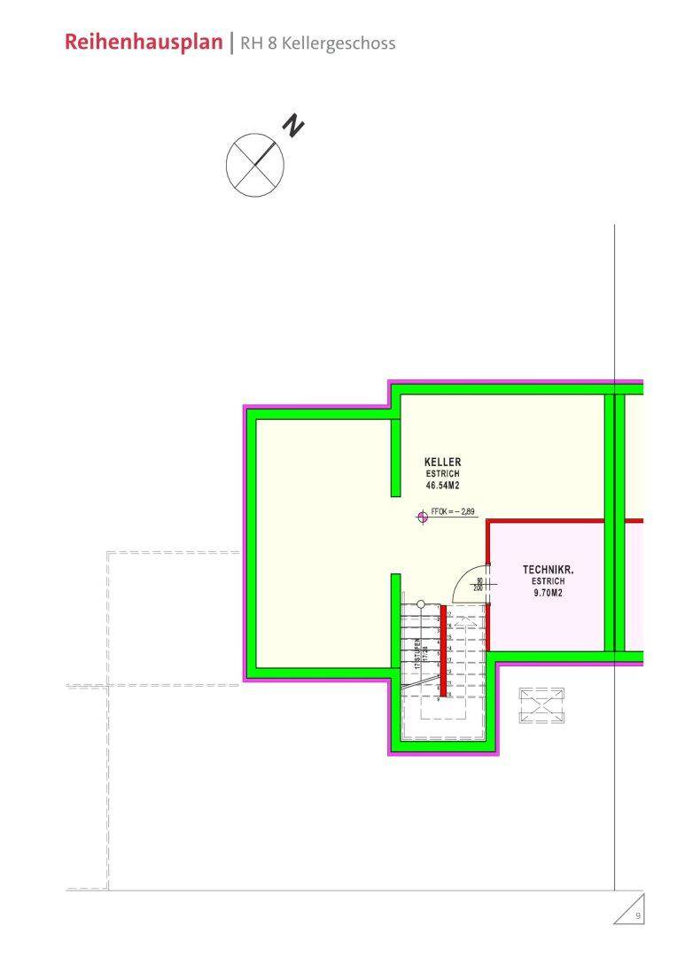 Grundriss des Kellergeschosses mit großem Kellerraum und Technikbereich.
