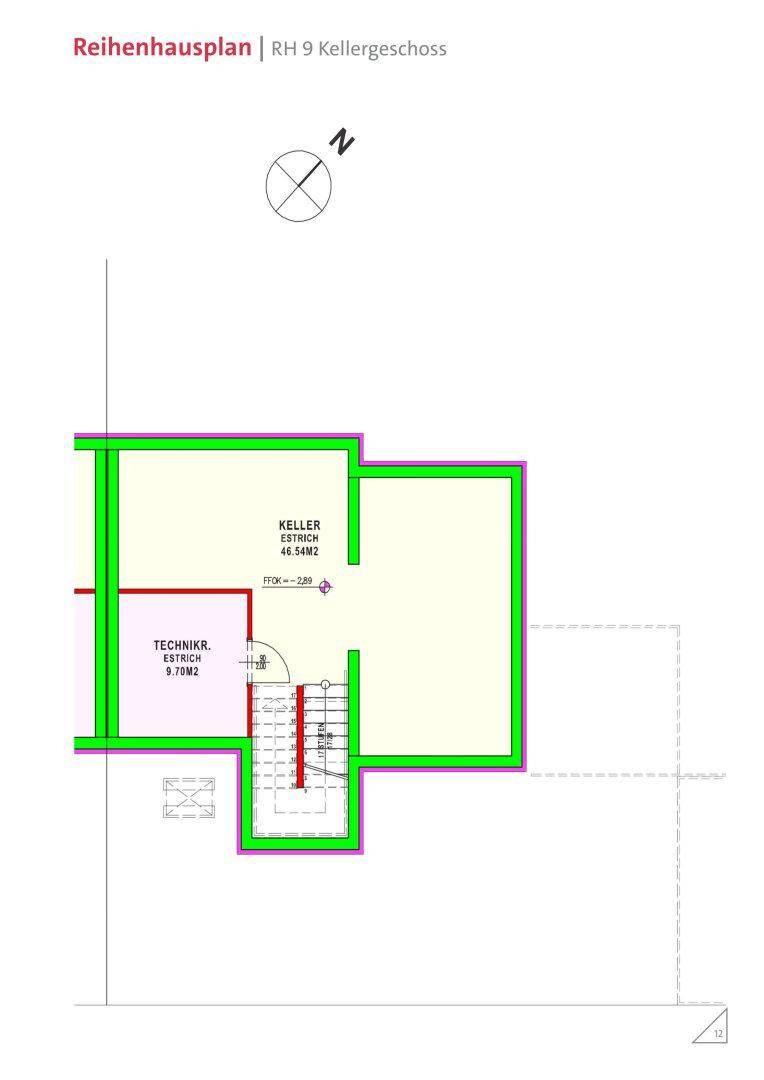 Grundriss des Kellergeschosses mit Kellerraum und Technikraum.