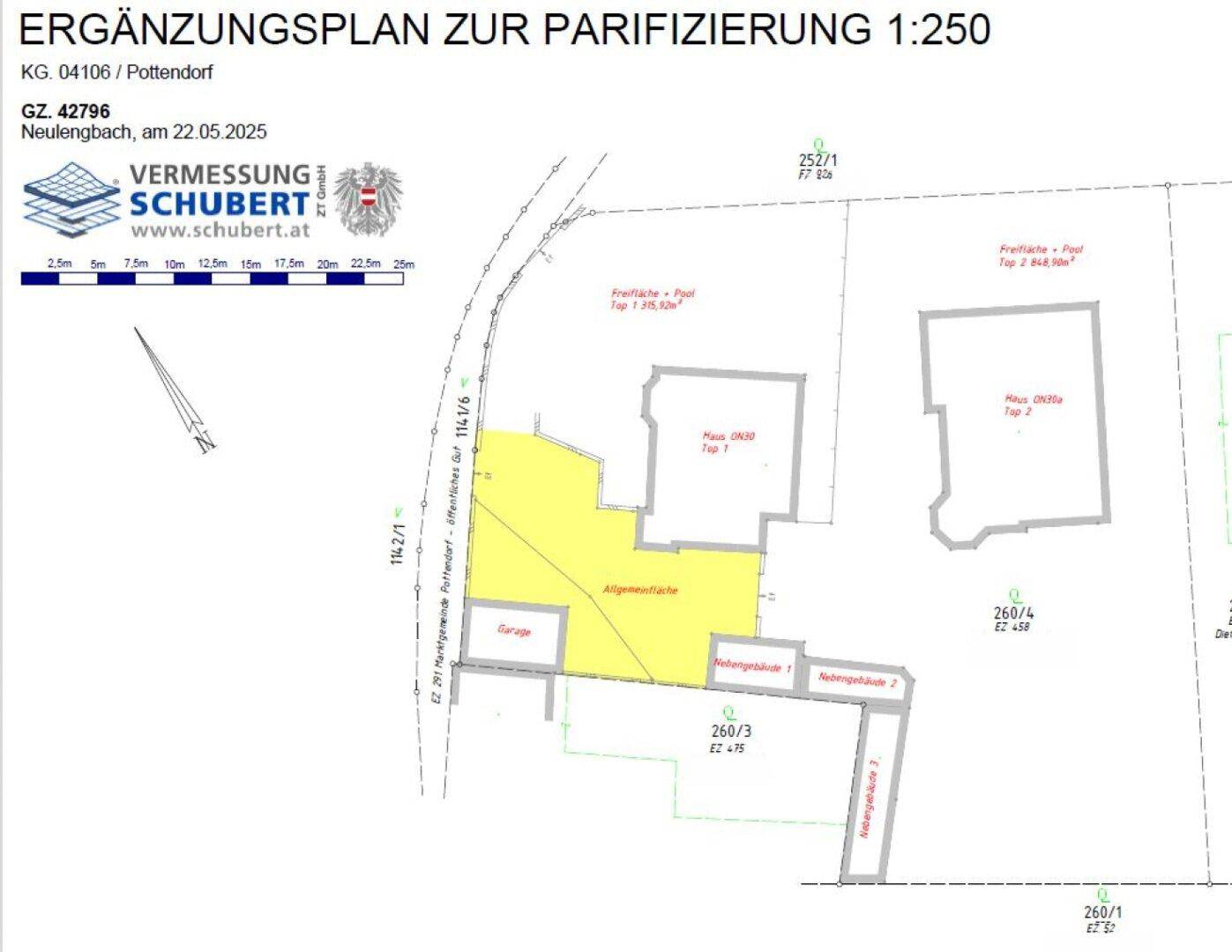 Ergänzungsplan zur Parifizierung mit Grundstücksgrenzen und Gebäudestrukturen.