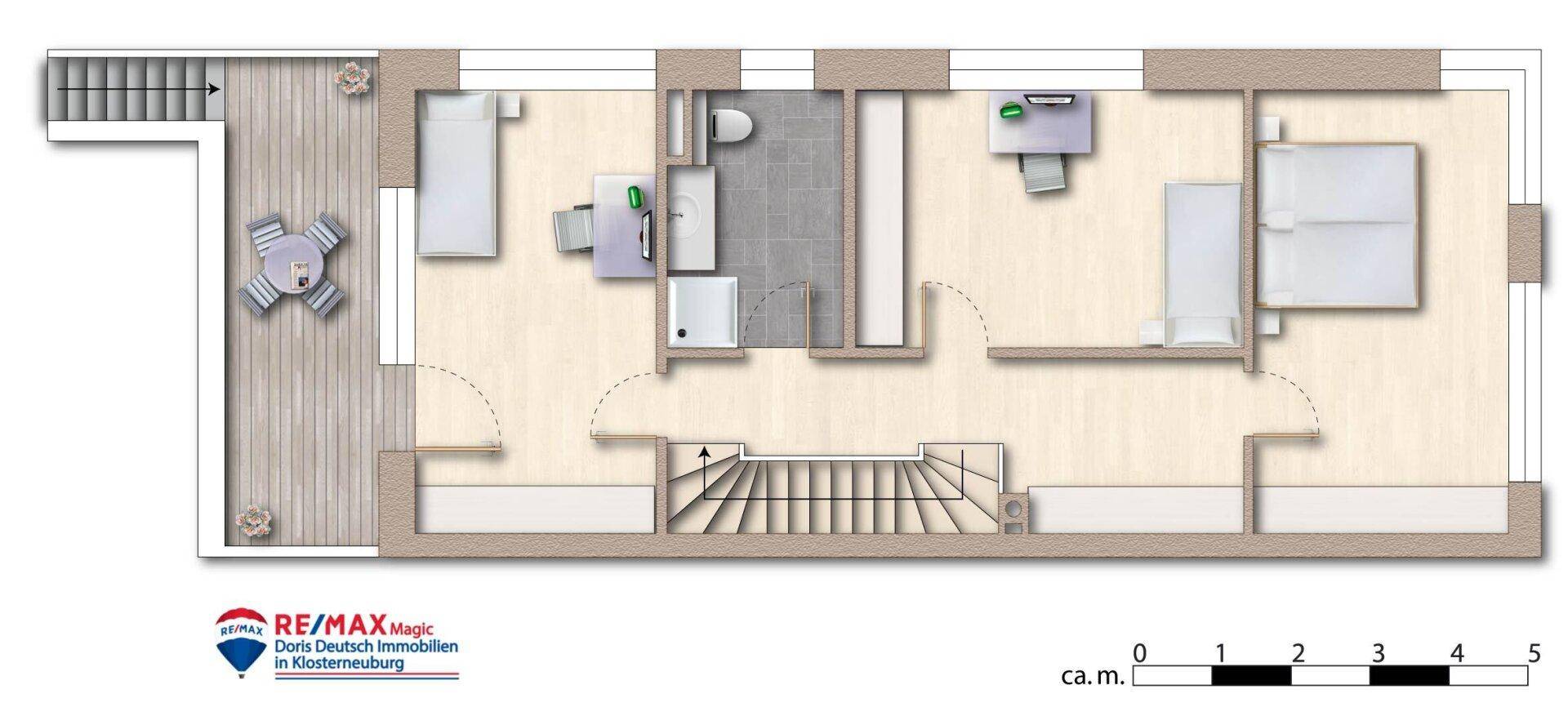 Grundriss Obergeschoss möbliert