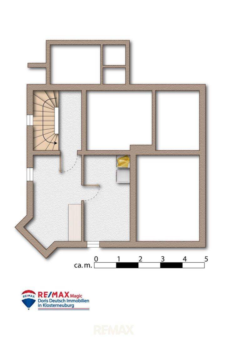 Grundriss des Dachgeschosses mit Schrägen und unmöblierten Räumen.