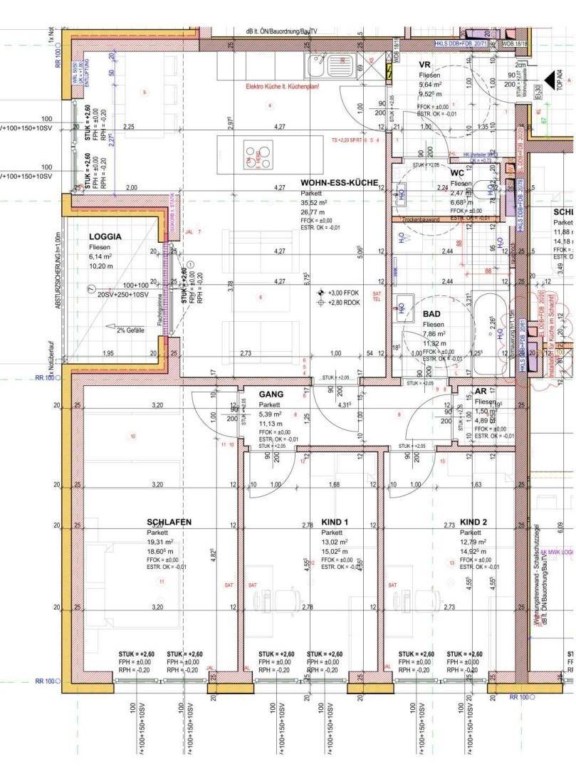 Detaillierter Grundriss mit Maßen und Raumbezeichnungen für eine moderne Wohnung.