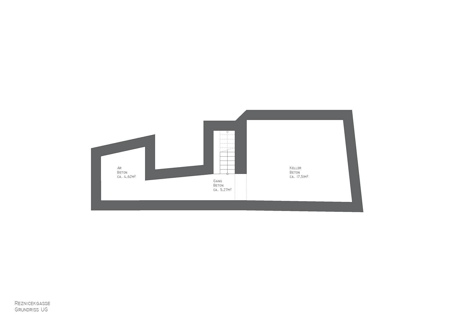 Grundriss des Untergeschosses mit Keller- und Abstellräumen.