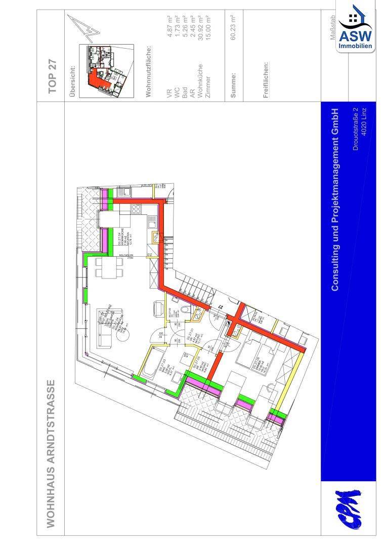 Detaillierter Grundriss der Wohnung mit Raumaufteilung und Flächenangaben.