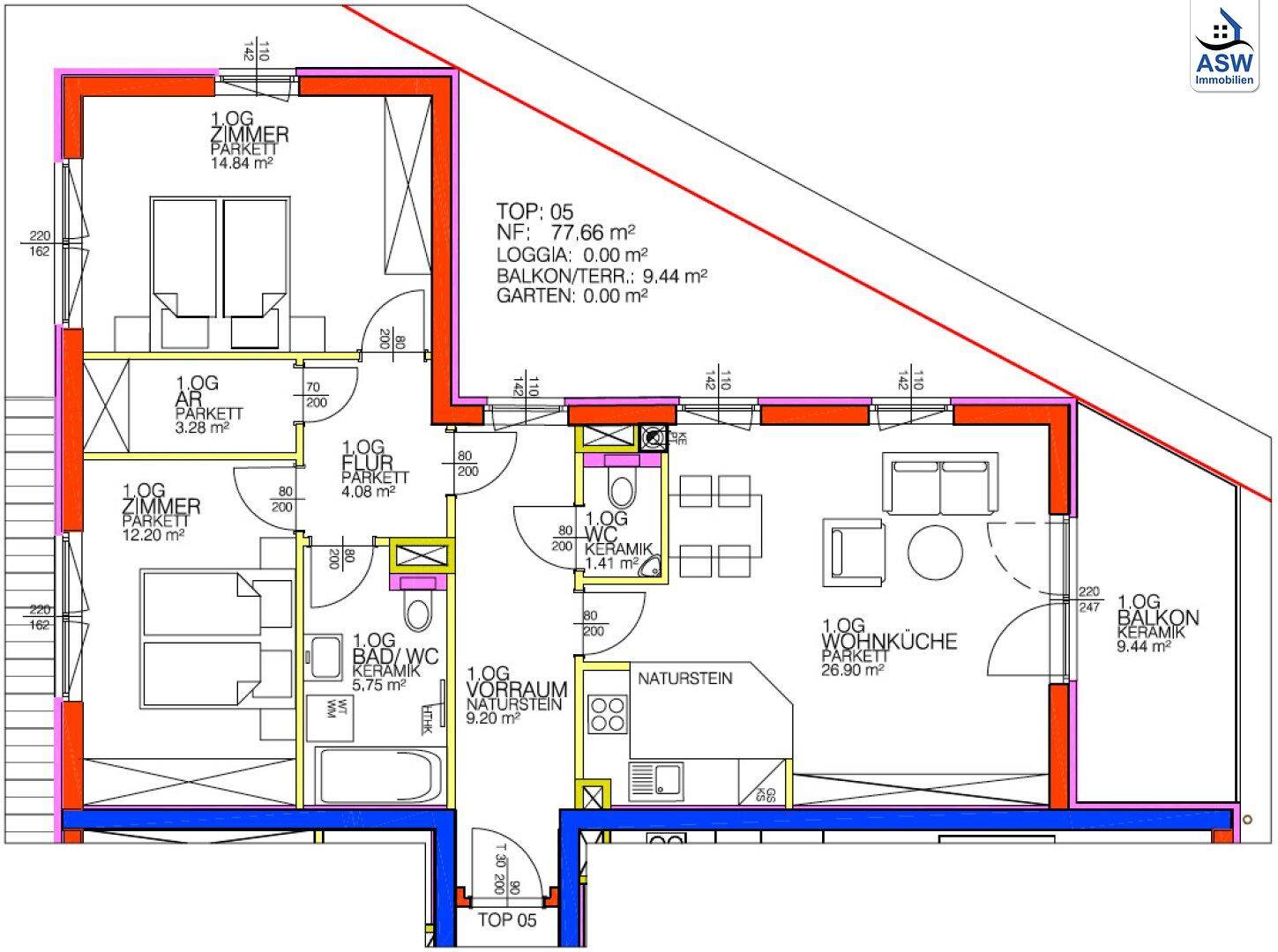 Schöne 3-Zimmerwohnung mit Terrasse in einem zentral gelegenen Wohnhaus (befristet vermietet) mit Potential - Ansicht 5