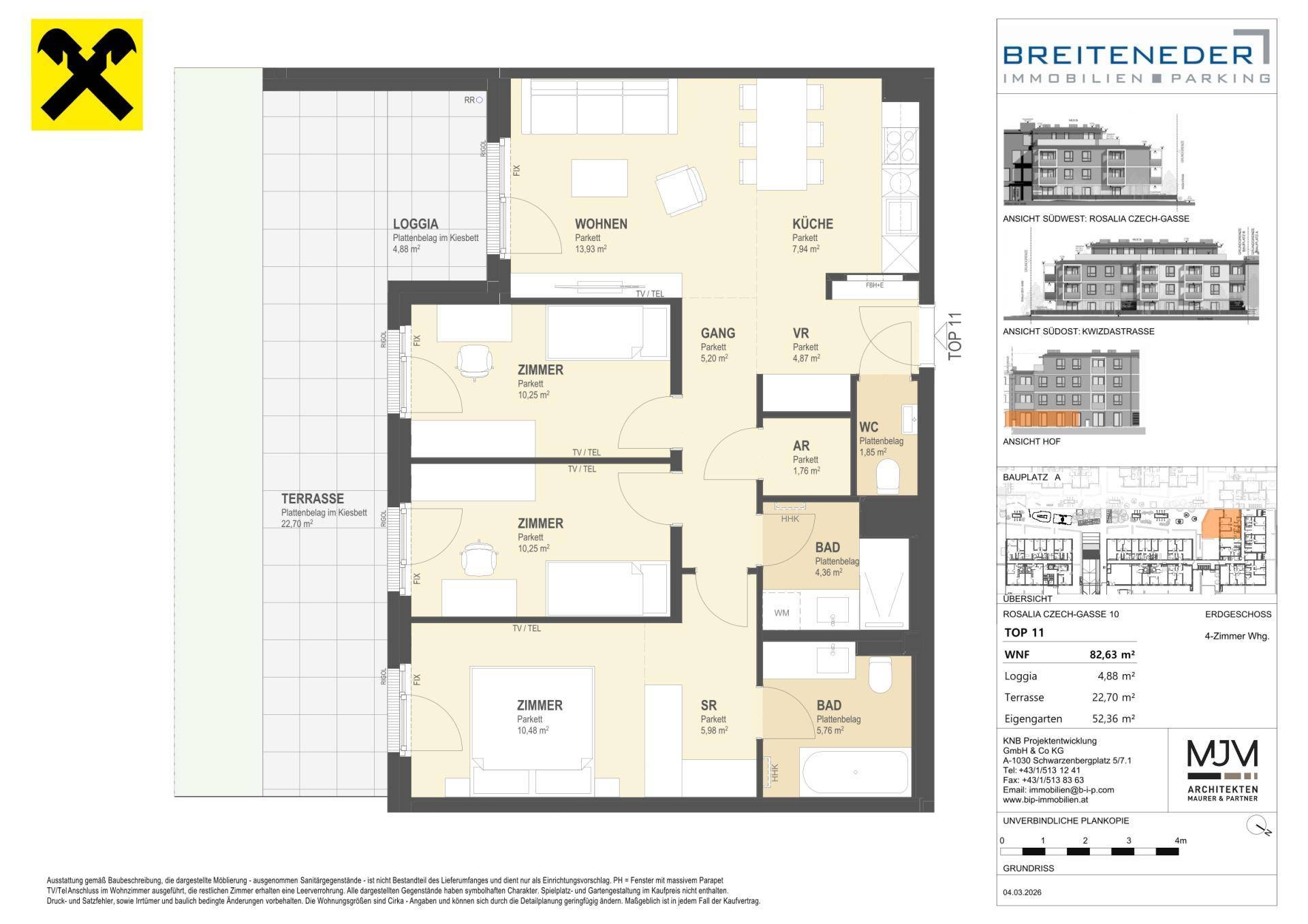 Detaillierter Grundriss einer Wohnung mit Loggia, Terrasse und mehreren Zimmern.