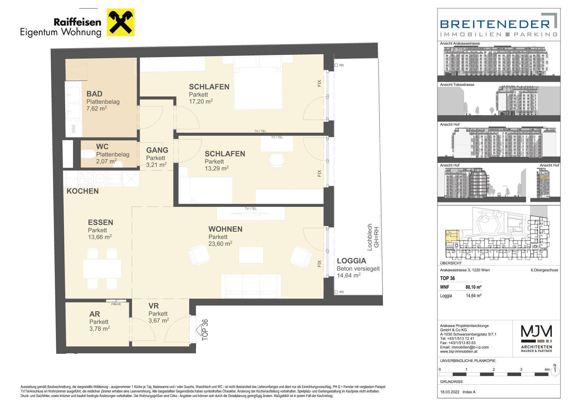 Detaillierter Grundriss der Wohnung mit Zimmeraufteilung und Loggia.