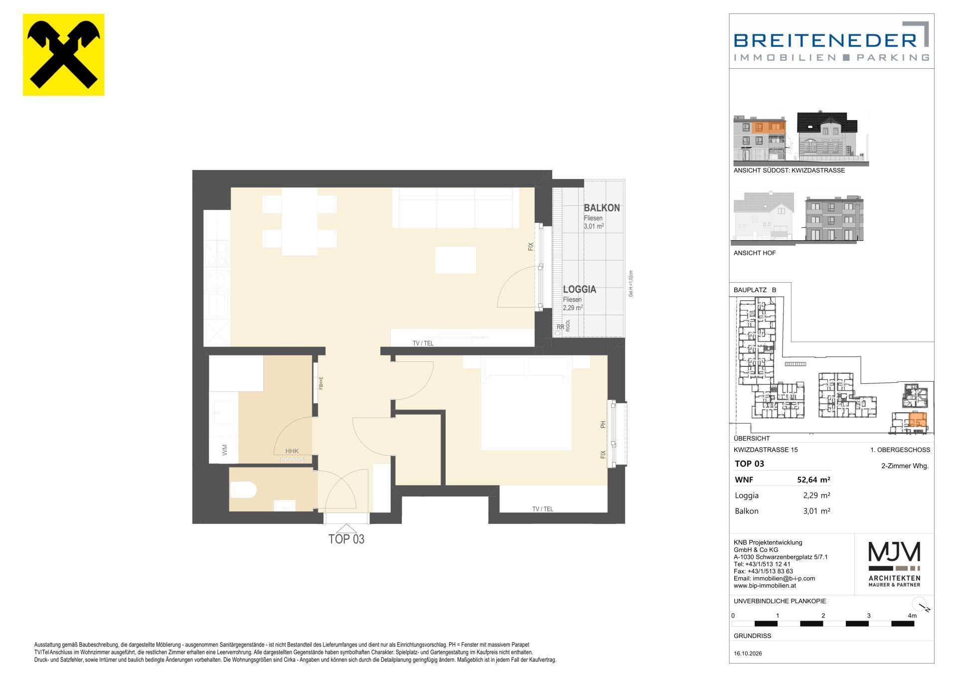 Grundriss einer 2-Zimmer-Wohnung mit offenem Wohnbereich, separatem WC, Balkon und Loggia.