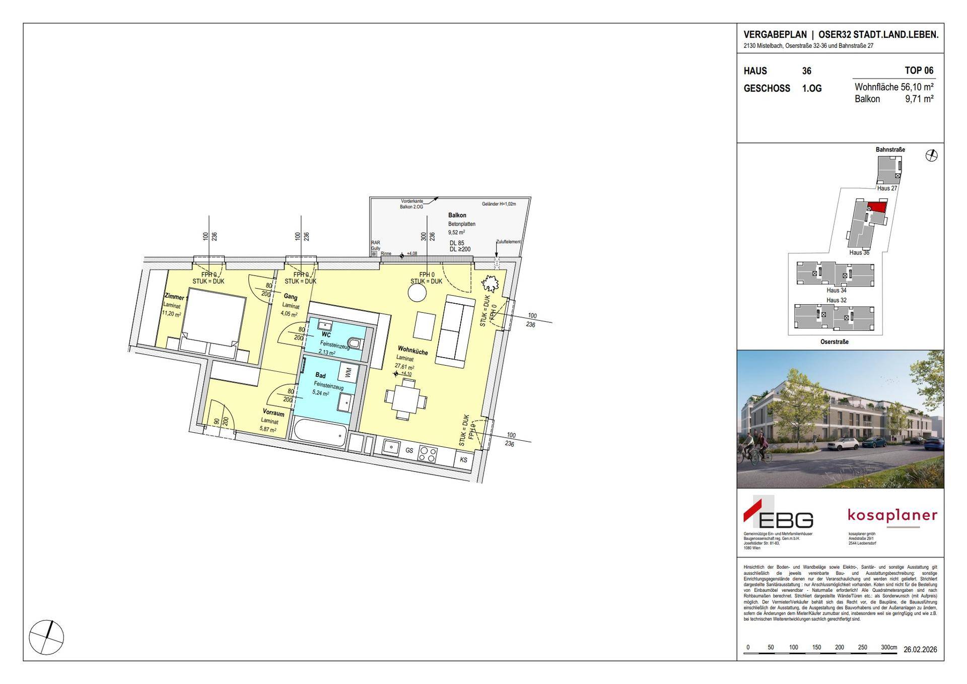 Detaillierter Grundriss einer Wohnung mit Balkon und offener Raumaufteilung.