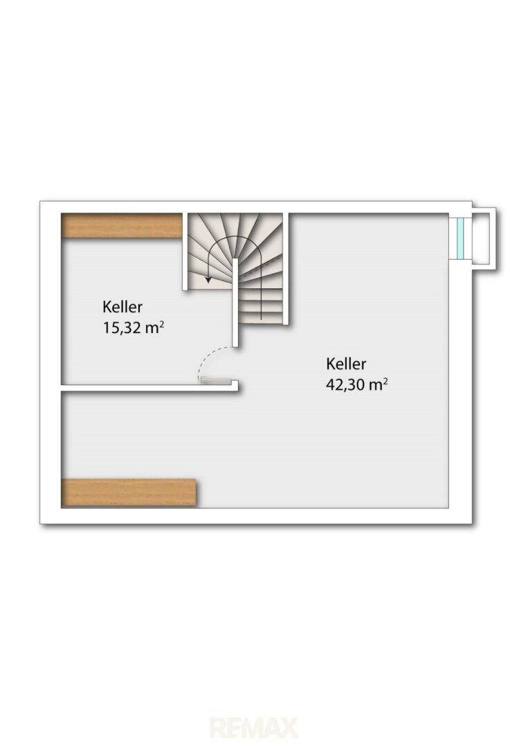 Grundriss des Kellergeschosses mit zwei geräumigen Kellerräumen.
