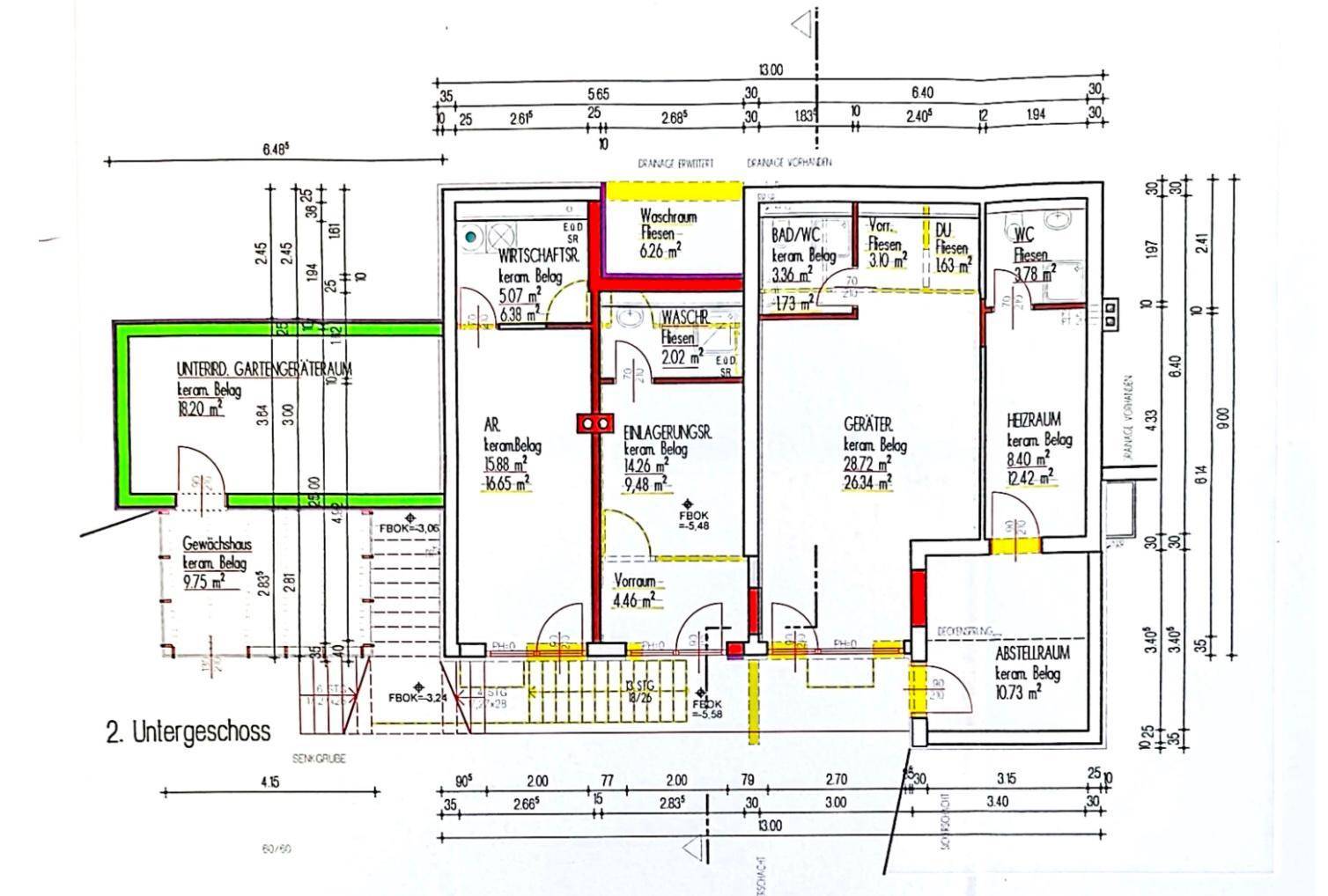 Grundriss des zweiten Untergeschosses mit Wirtschaftsraum, Waschraum und Abstellräumen.