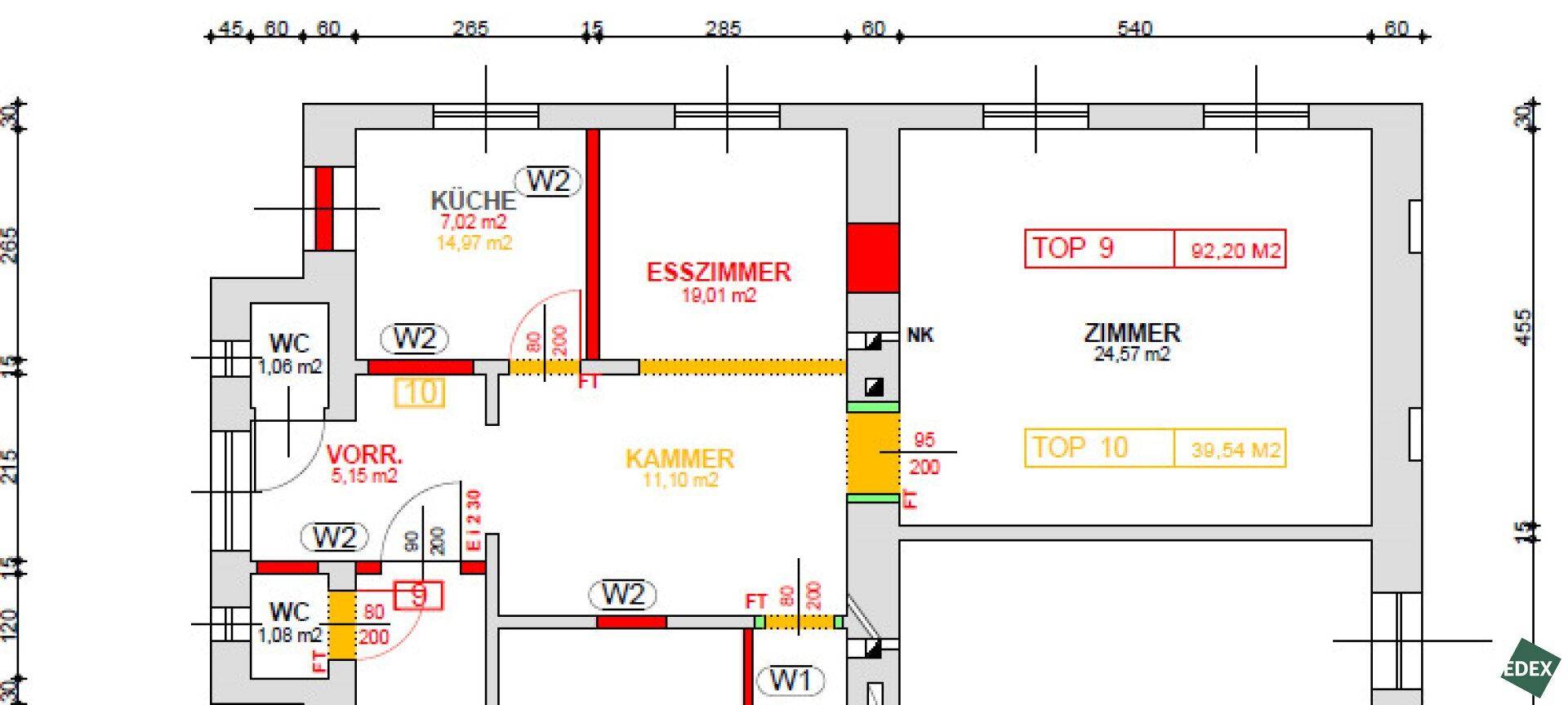 Detaillierter Grundriss mit Raumaufteilung und Flächenangaben in Quadratmetern.