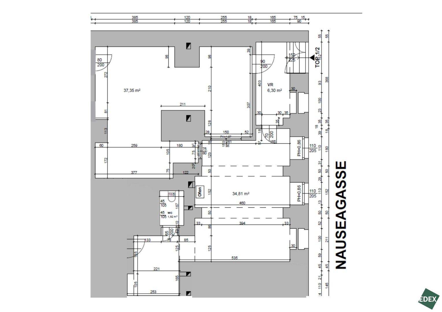 Detaillierter Grundriss mit Raumaufteilung und Flächenangaben in Quadratmetern.