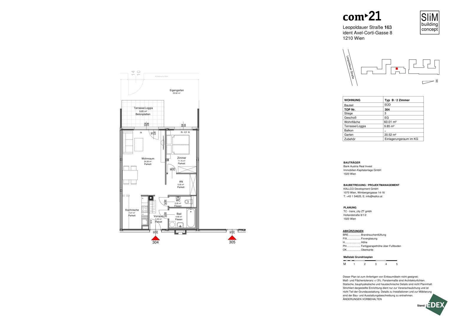 Grundriss einer Wohnung mit Terrasse, Loggia und Gartenanteil.
