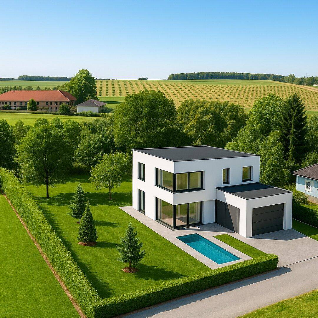 Beispiel-Visualisierung Ihres zukünftigen Einfamilienhauses im Bauland! (KI-generiert)